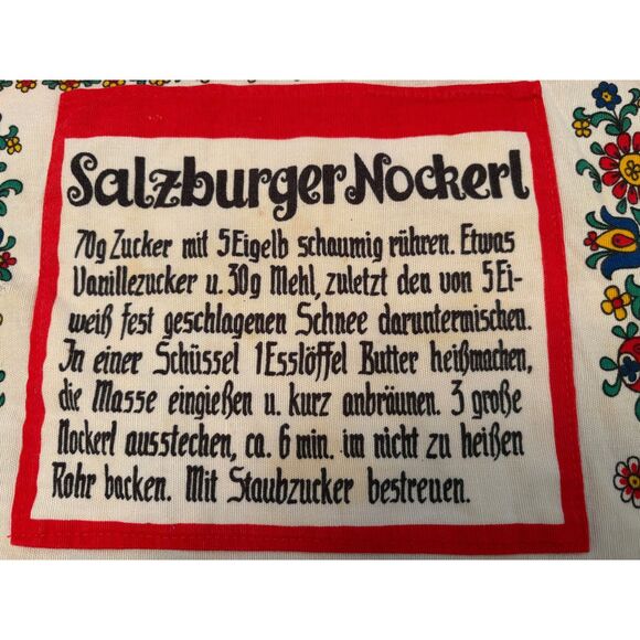 Vtg Half Apron w/ pocket Salzburger Nockerl Souffle Recipe Austria 100% Cotton - Picture 3 of 4